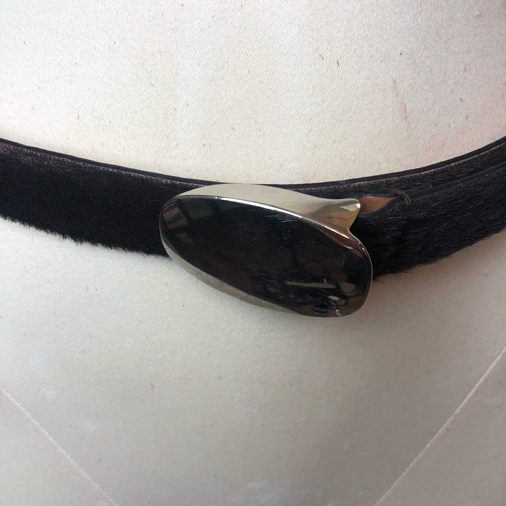 ANN TAYLOR BROWN HIDE HAIR /SILVER CLASP BELT L